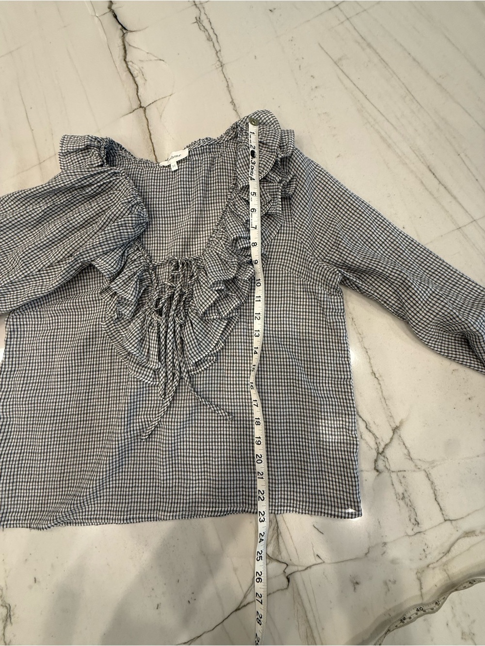 bohme Black & White Gingham Ruffle Tie-Neck Blouse - Picture 9 of 10
